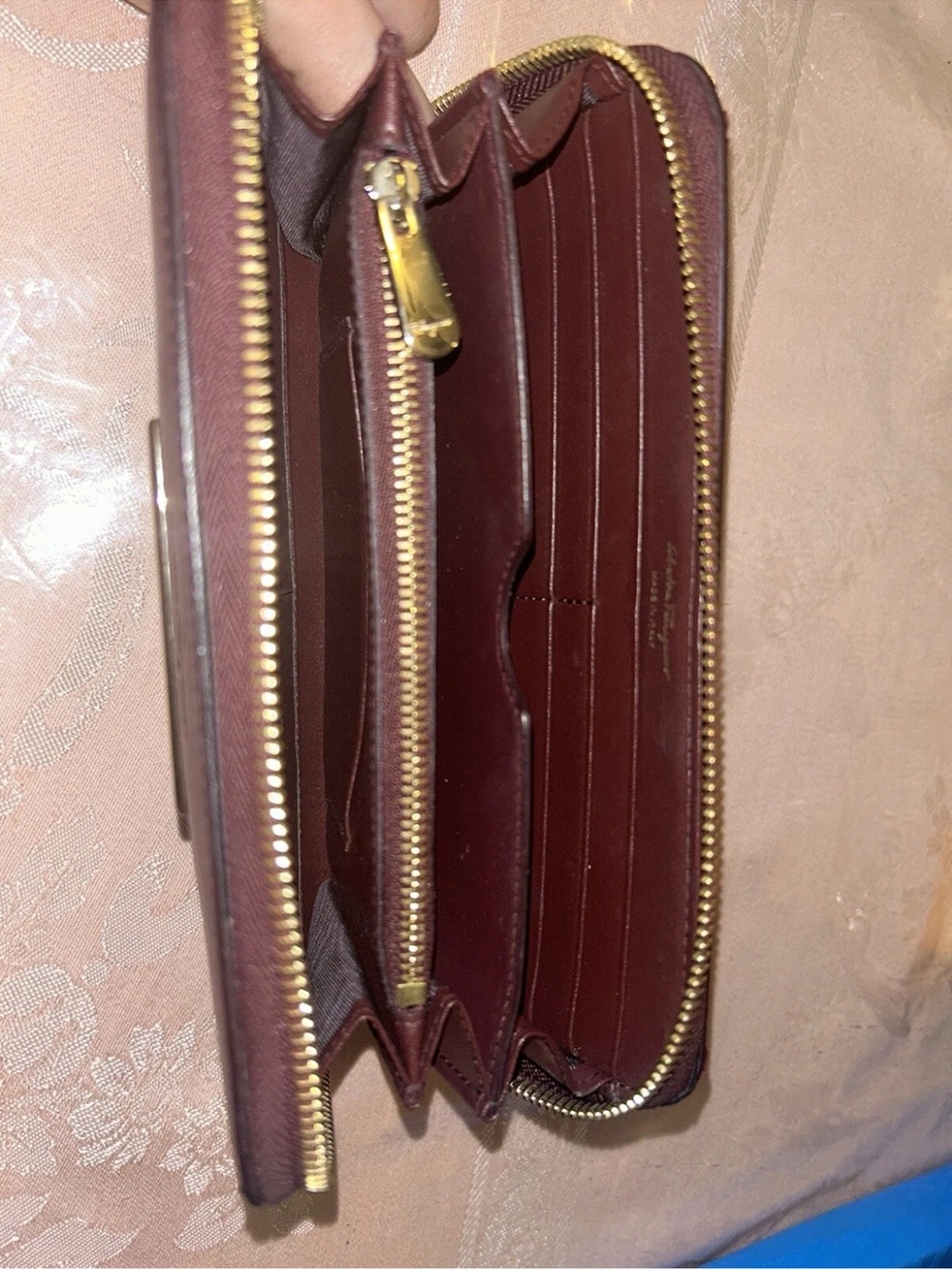 Salvatore Ferragamo Gancini Zip Around Continental Wallet Wine Burgundy - Picture 9 of 13